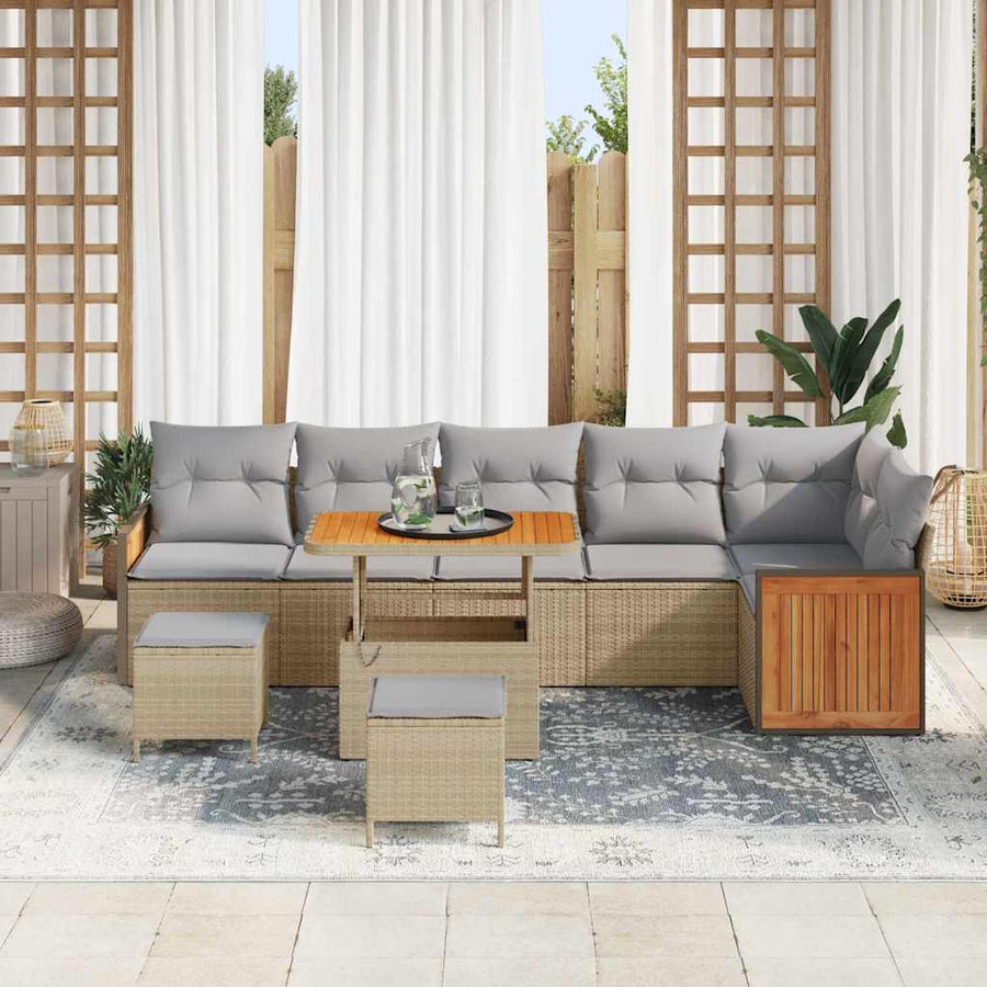 Tuin Sofa Set 9 Pcs Poly Rattan 90 cm tafellengte beige en lichtgrijs