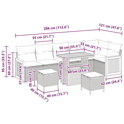 Tuinbankenset met kussen 11 pcs Grijs poly rattan