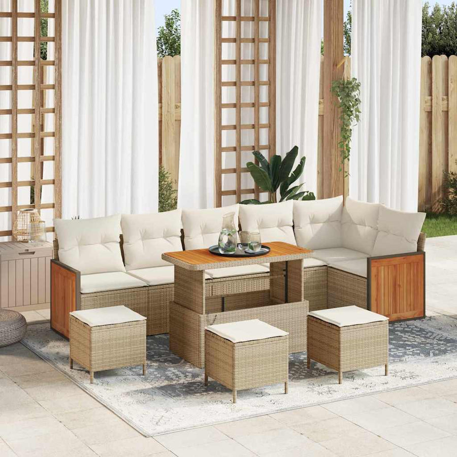 Tuinbankenset met kussen 12 pcs Beige en Crème poly rattan