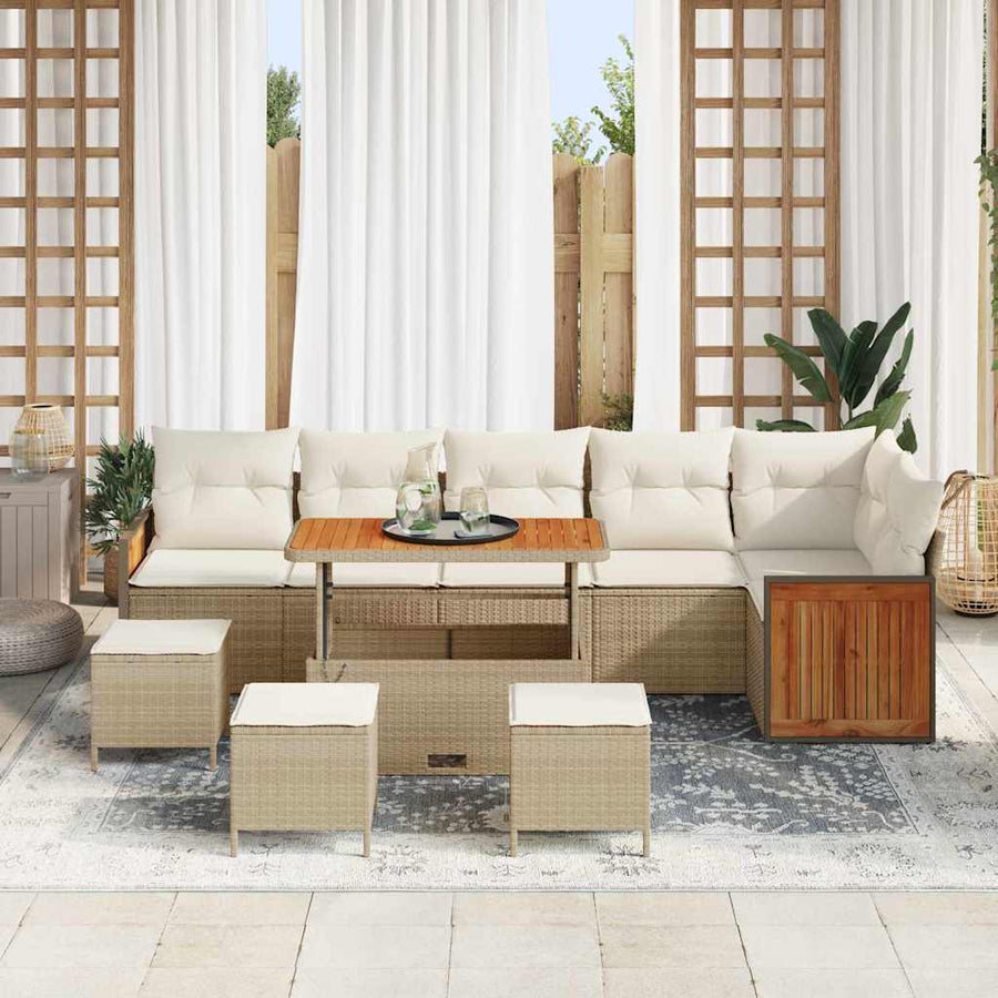 Tuinbankenset met kussen 12 pcs Beige en Crème poly rattan