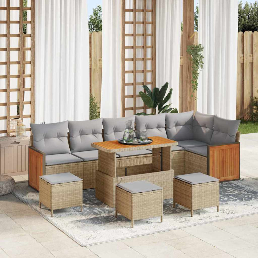 Tuin Sofa Set 10 Pcs Poly Rattan 110 cm tafellengte beige en lichtgrijs