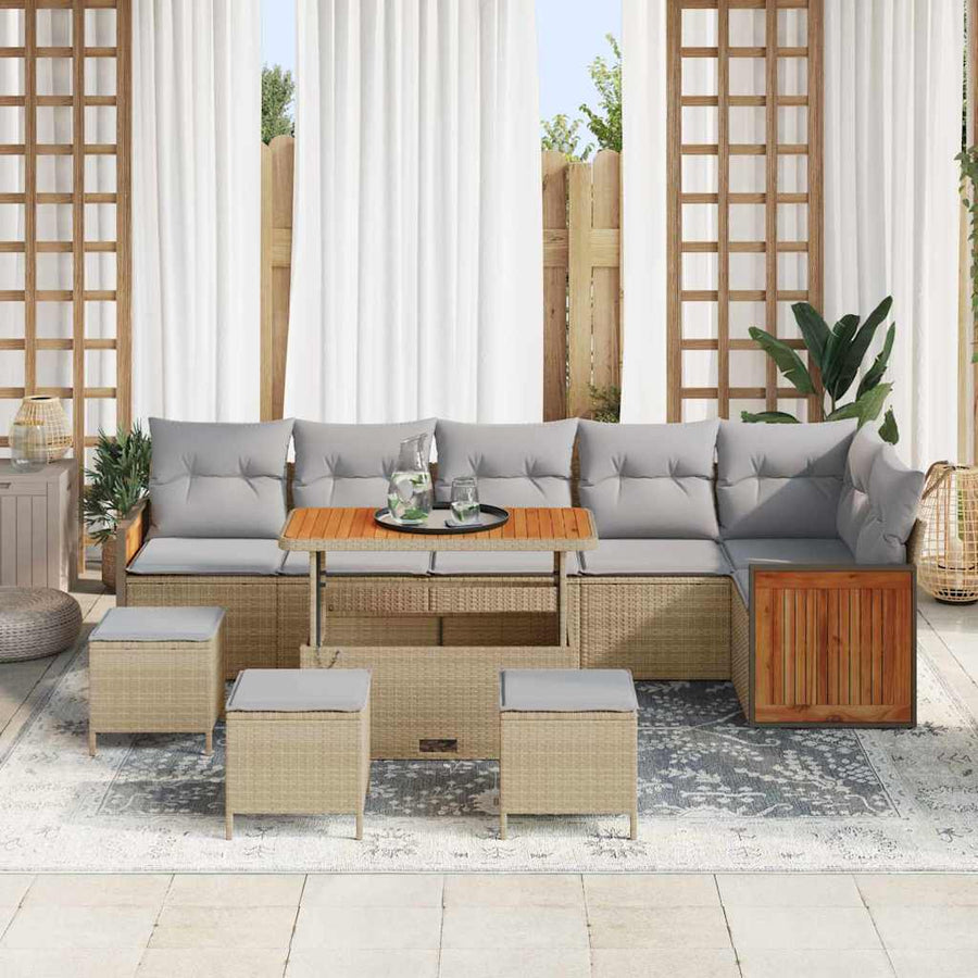 Tuin Sofa Set 10 Pcs Poly Rattan 110 cm tafellengte beige en lichtgrijs