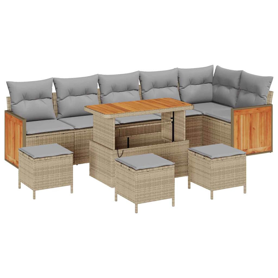 Tuin Sofa Set 10 Pcs Poly Rattan 110 cm tafellengte beige en lichtgrijs