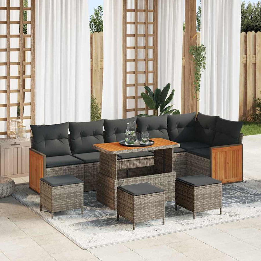 Tuinbankenset met kussen 12 pcs Grijs poly rattan
