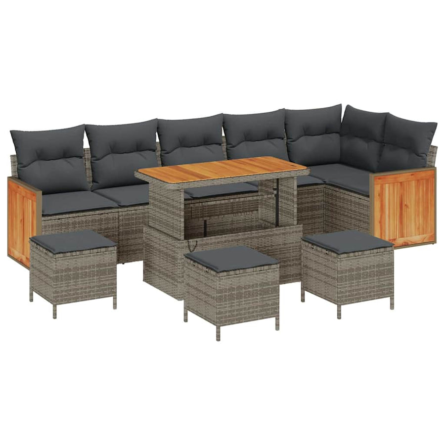 Tuinbankenset met kussen 12 pcs Grijs poly rattan