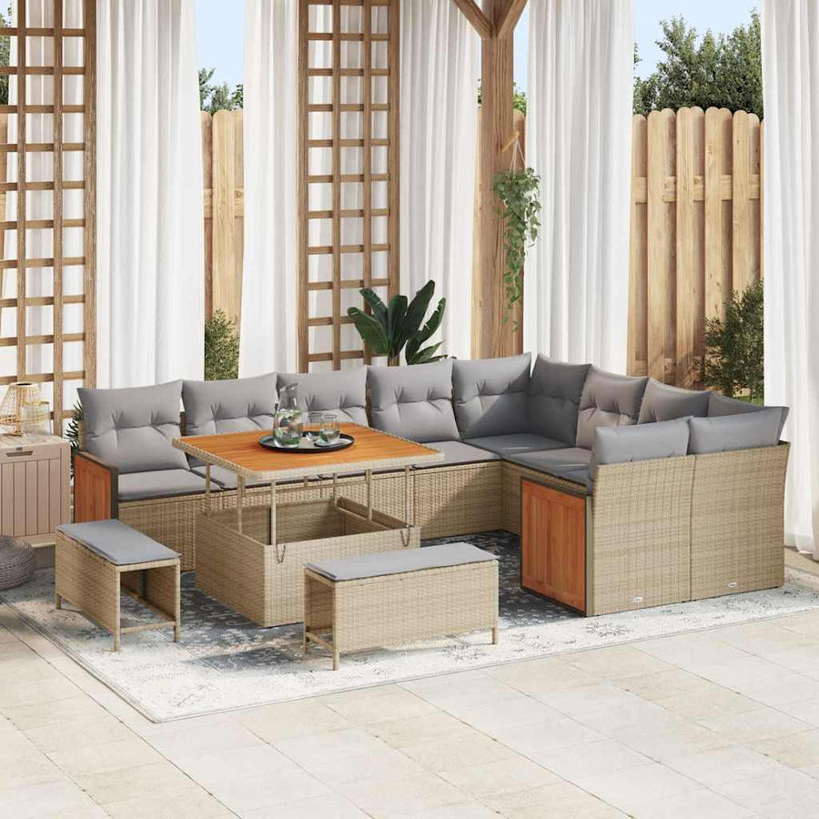 Tuinbankenset 13 pcs Beige en Licht Grijs poly rattan