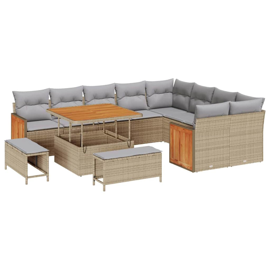 Tuinbankenset 13 pcs Beige en Licht Grijs poly rattan