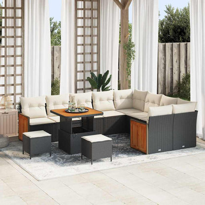 Tuinbankenset met kussen 13 pcs Zwart en Crème poly rattan