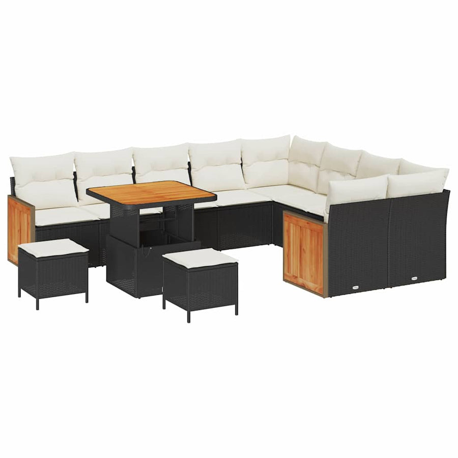 Tuinbankenset met kussen 13 pcs Zwart en Crème poly rattan