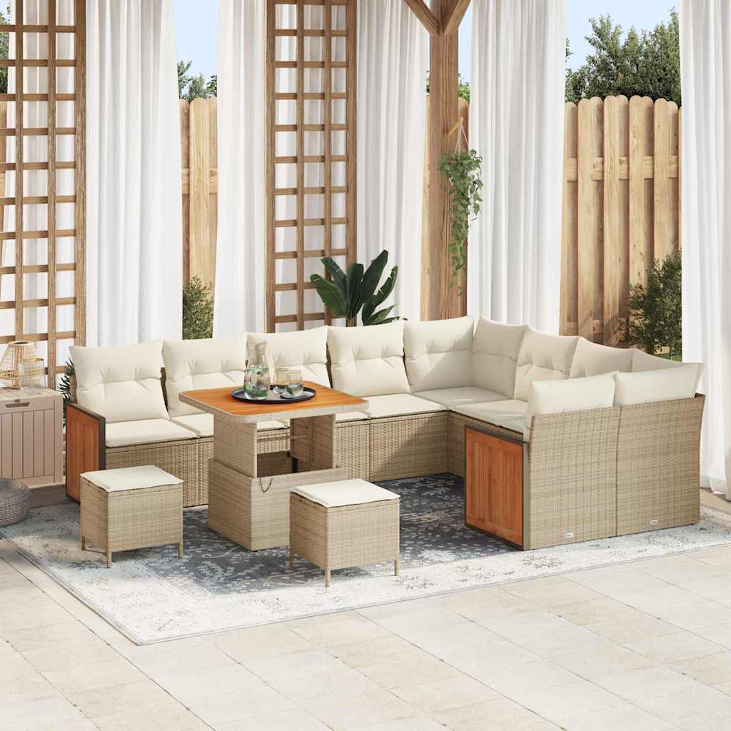Tuinbankenset met kussen 13 pcs Beige en Crème poly rattan