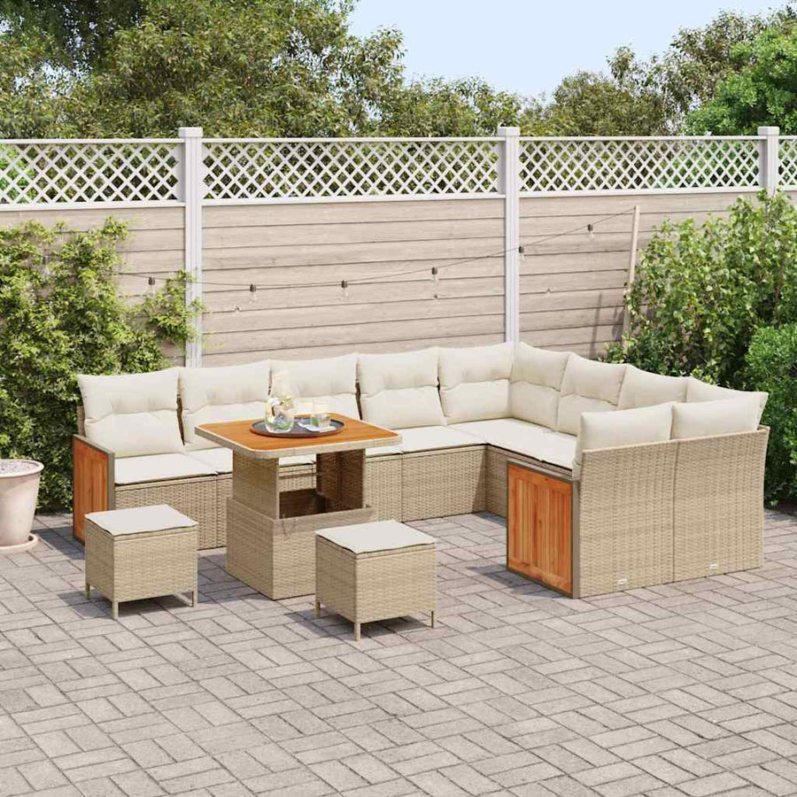 Tuinbankenset met kussen 13 pcs Beige en Crème poly rattan