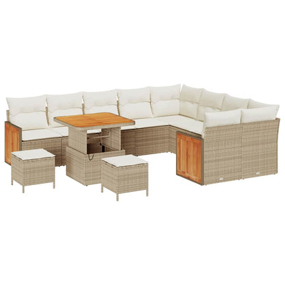 Tuinbankenset met kussen 13 pcs Beige en Crème poly rattan
