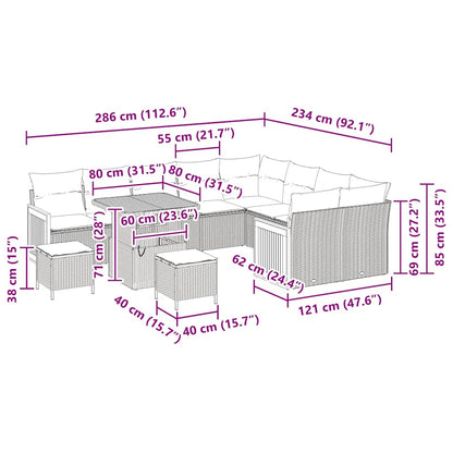 Tuinbankenset met kussen 13 pcs Beige en Crème poly rattan