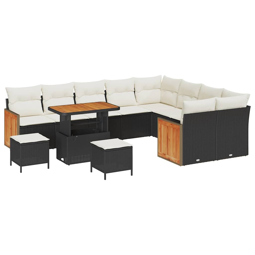 Tuinbankenset met kussen 13 pcs Zwart en Crème poly rattan