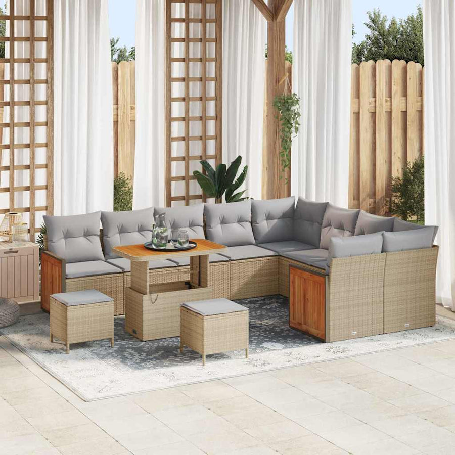 Tuinbankenset 13 pcs Beige en Licht Grijs poly rattan