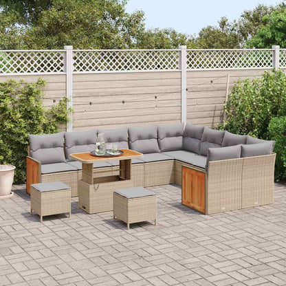 Tuinbankenset 13 pcs Beige en Licht Grijs poly rattan