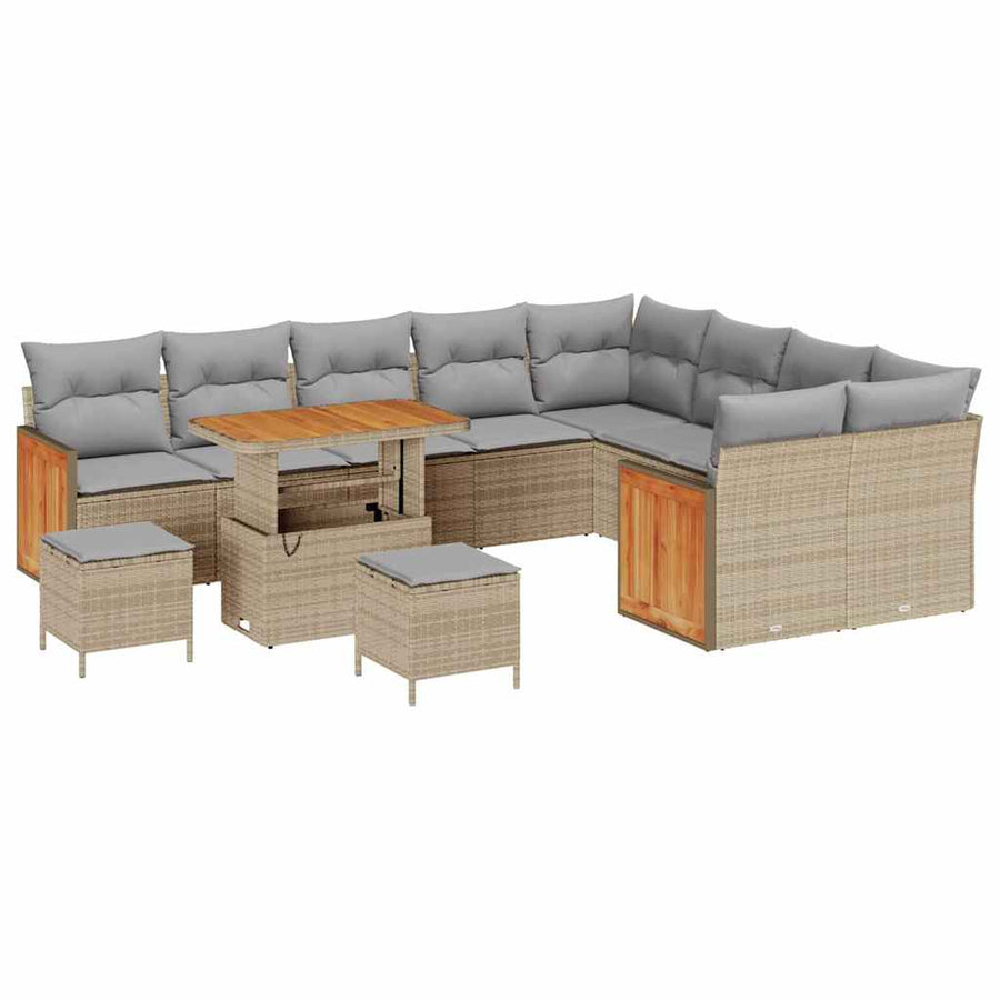 Tuinbankenset 13 pcs Beige en Licht Grijs poly rattan