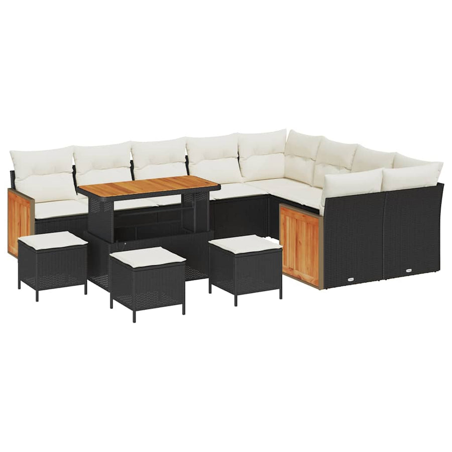 Tuinbankenset met kussen 14 pcs Zwart en Crème poly rattan