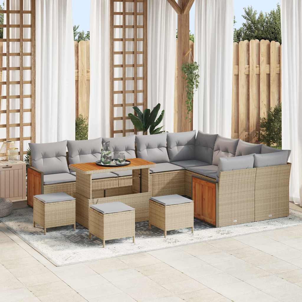 Tuinbankenset 14 pcs Beige en Licht Grijs poly rattan