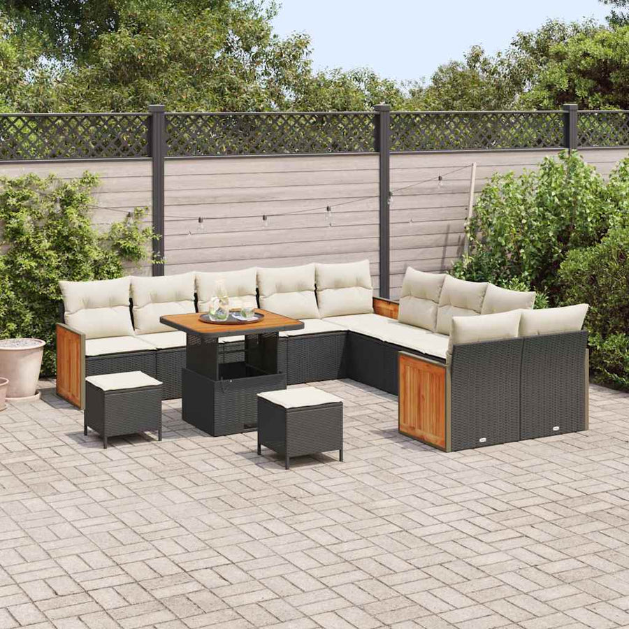 Tuinbankenset met kussen 17 pcs Zwart en Crème poly rattan