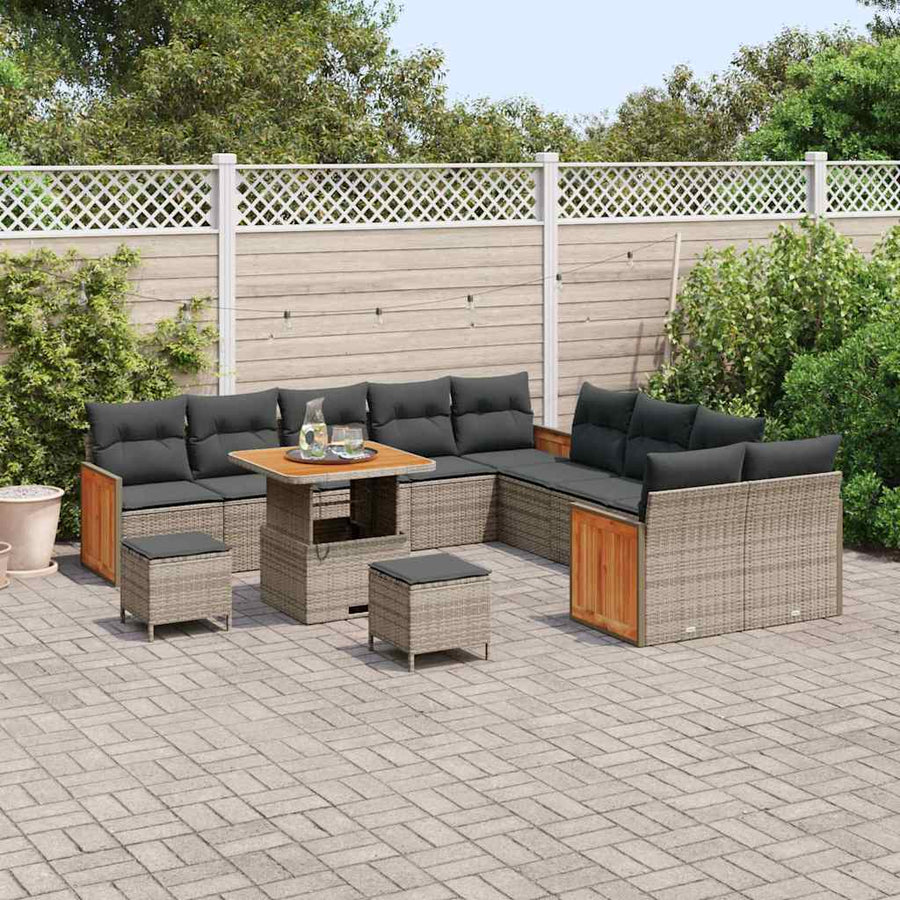 Tuinbankenset met kussen 17 pcs Grijs poly rattan