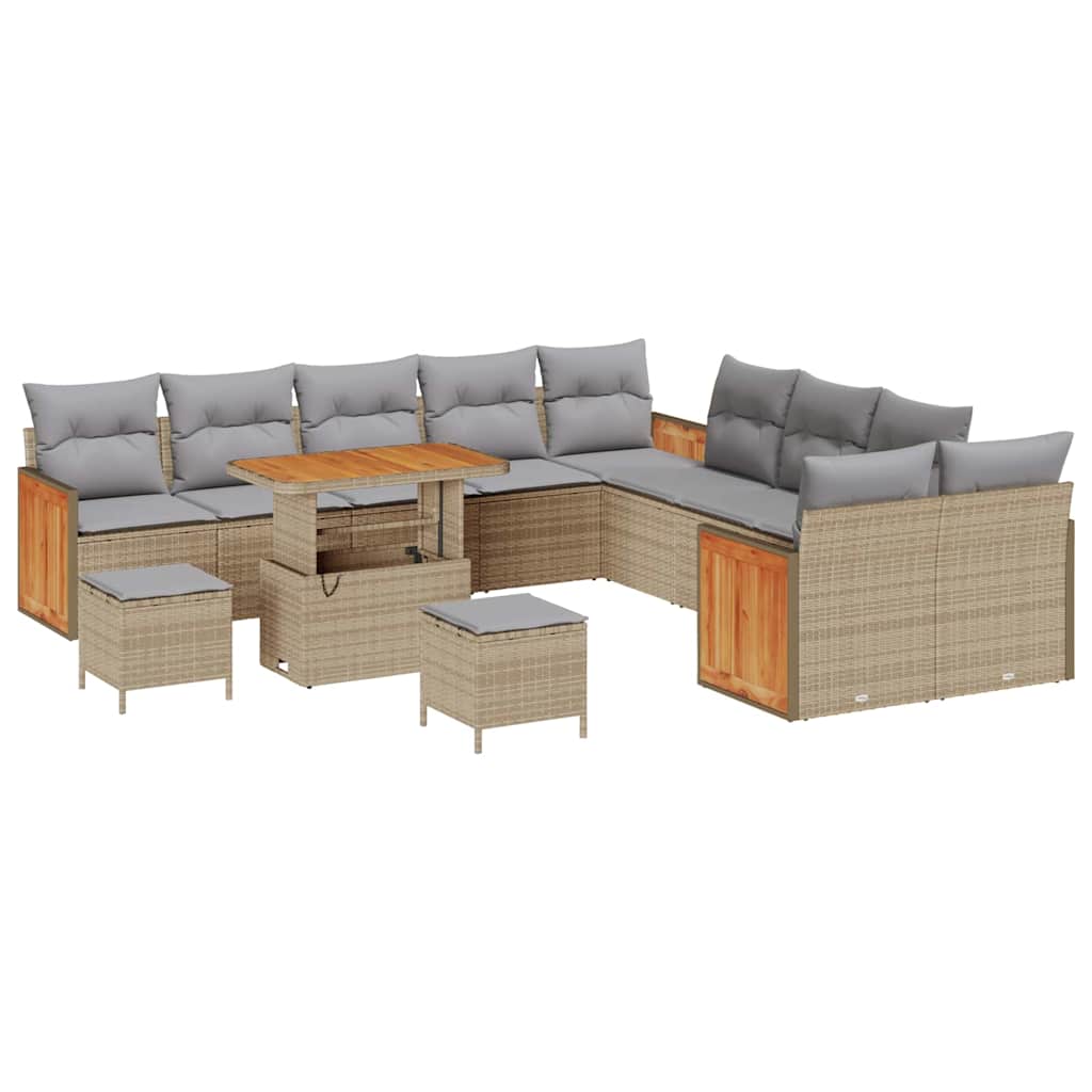 Tuinbankenset 17 pcs Beige en Licht Grijs poly rattan