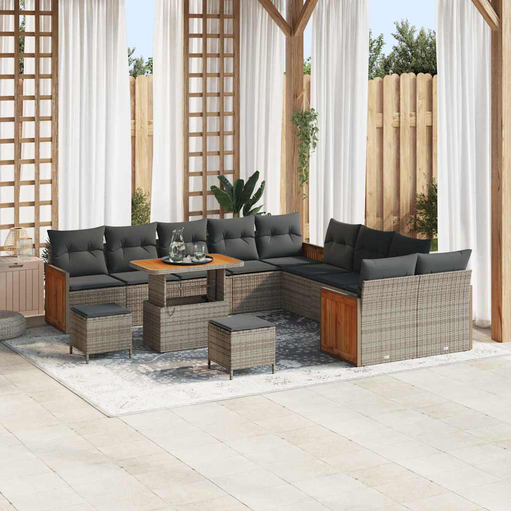 Tuinbankenset met kussen 13 pcs Grijs poly rattan