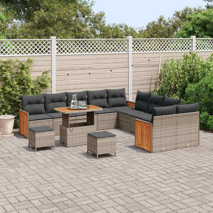 Tuinbankenset met kussen 13 pcs Grijs poly rattan