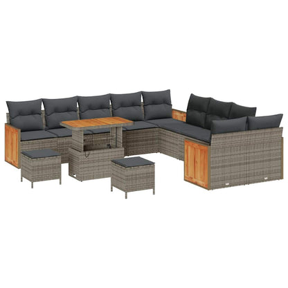 Tuinbankenset met kussen 13 pcs Grijs poly rattan