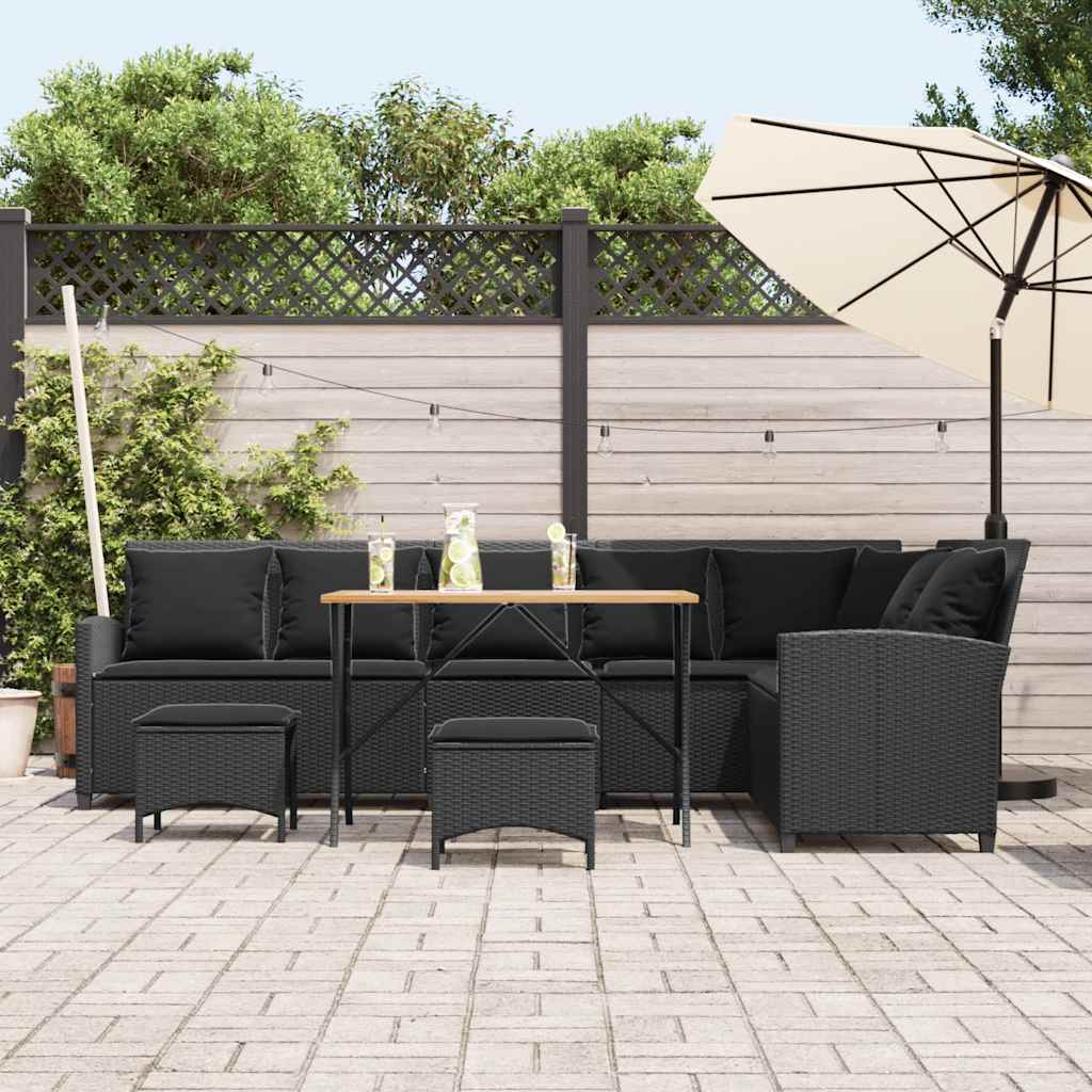4-delige Tuinbankstel met kussens L-vormig poly rattan zwart