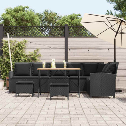 4-delige Tuinbankstel met kussens L-vormig poly rattan zwart
