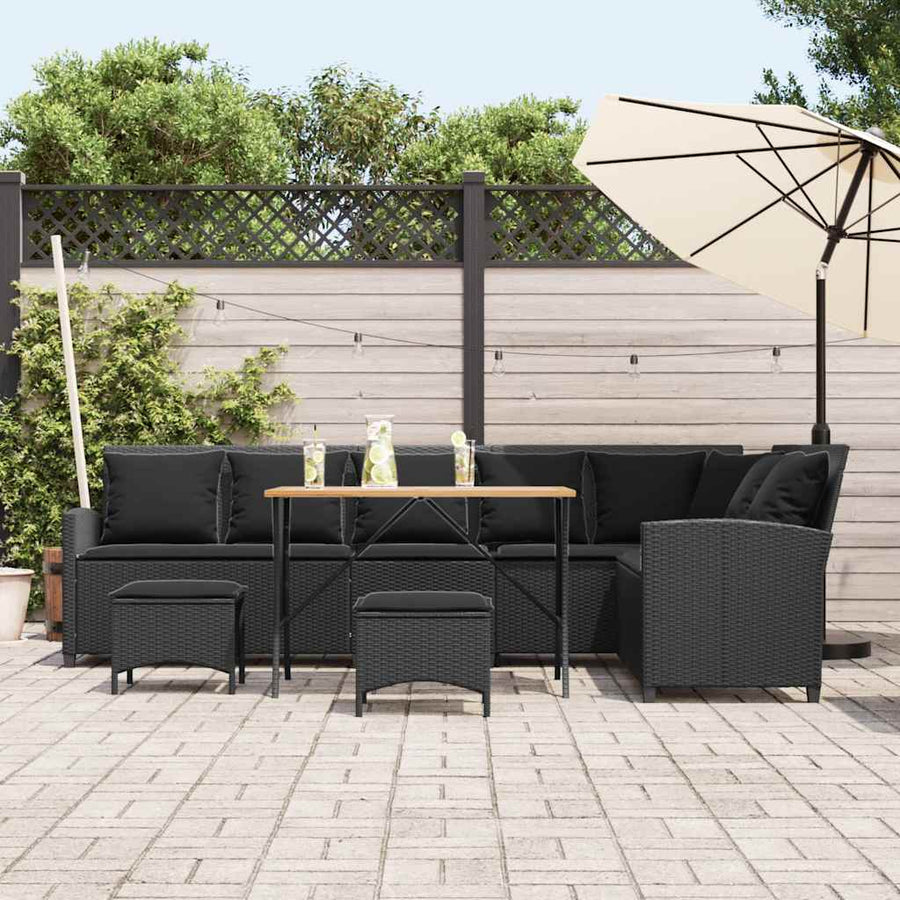 4-delige Tuinbankstel met kussens L-vormig poly rattan zwart