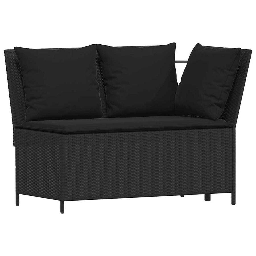 4-delige Tuinbankstel met kussens L-vormig poly rattan zwart
