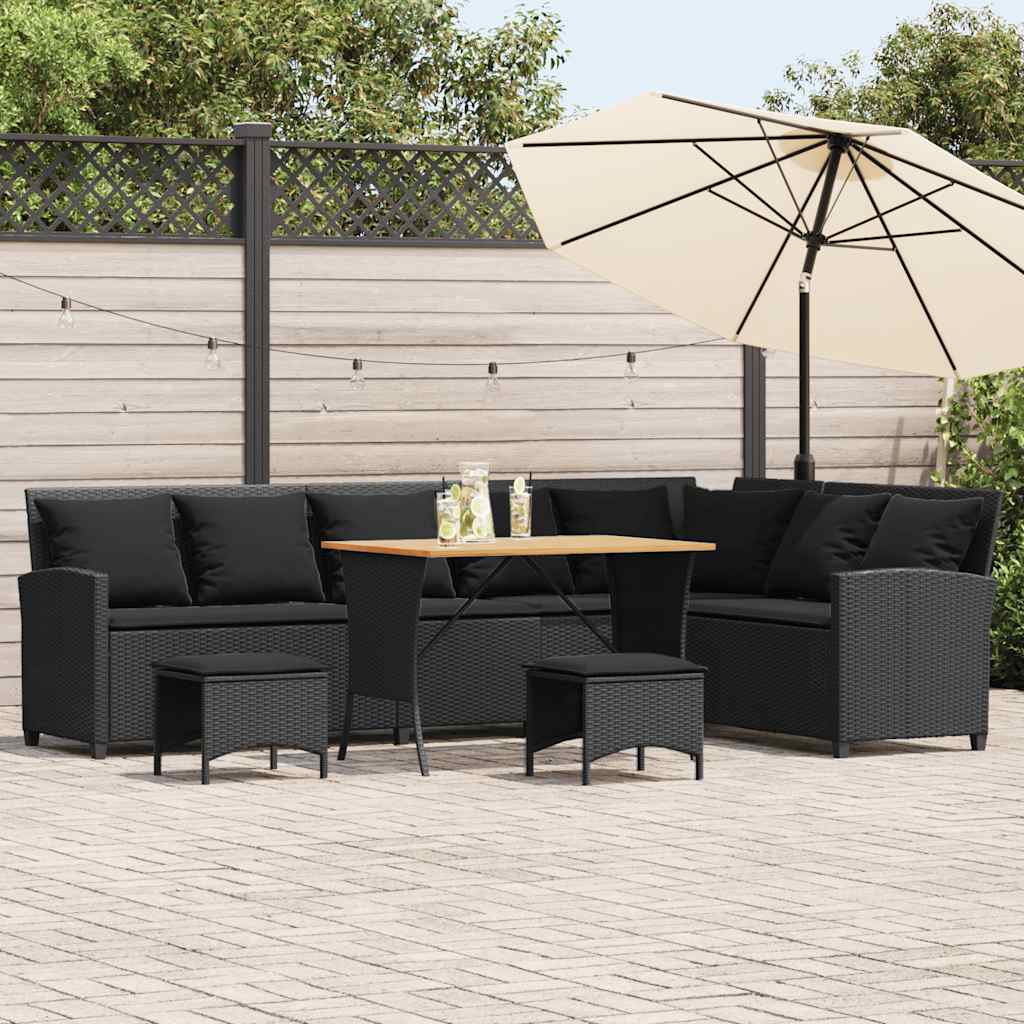 4-delige Tuinbankstel met kussens L-vormig poly rattan zwart