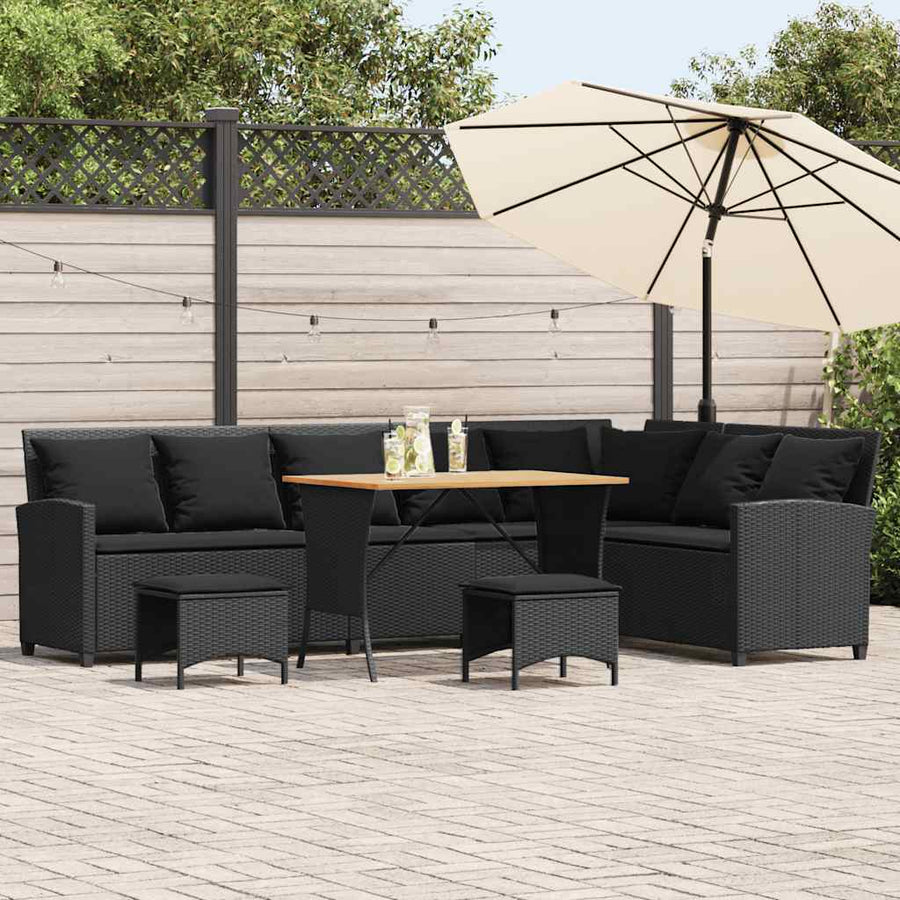 4-delige Tuinbankstel met kussens L-vormig poly rattan zwart