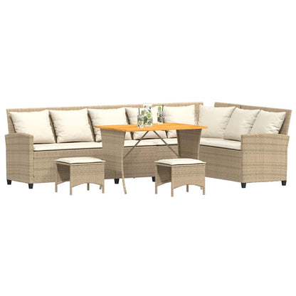 4-delige Tuinbankstel met kussens L-vormig beige poly rattan