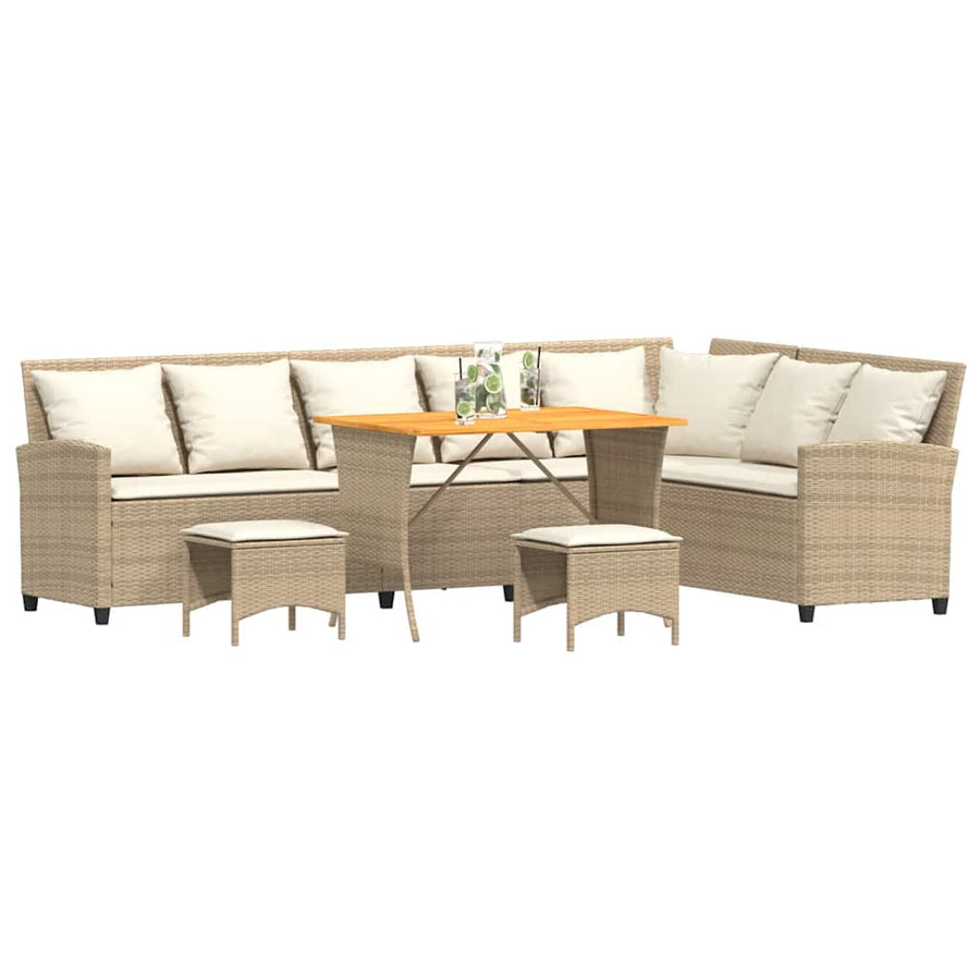 4-delige Tuinbankstel met kussens L-vormig beige poly rattan