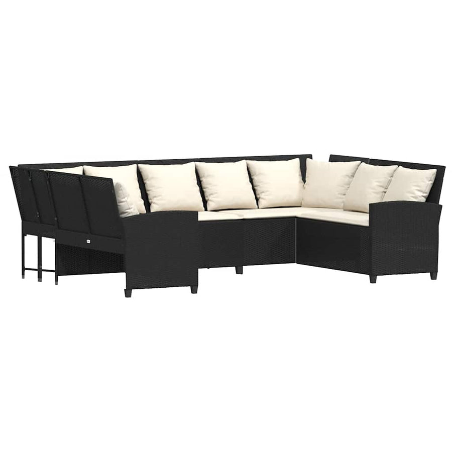 Tuinbank met kussens poly rattan zwart