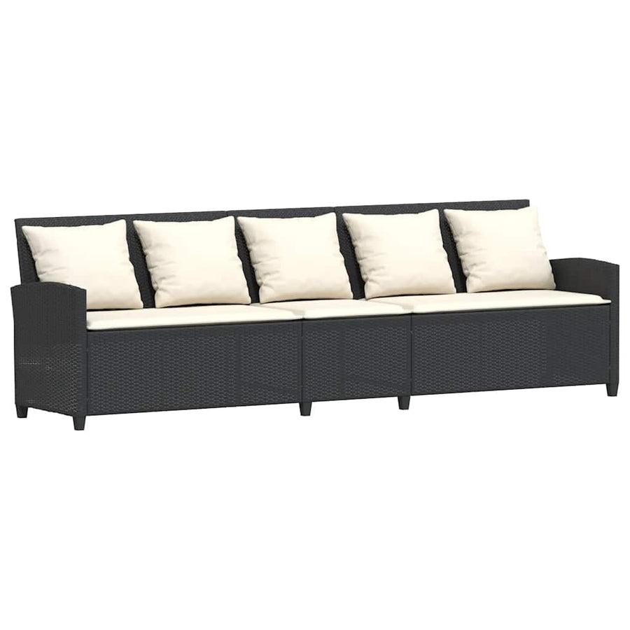 Tuinbank met kussens poly rattan zwart