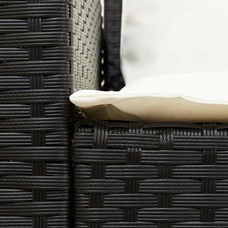 Tuinbank met kussens poly rattan zwart