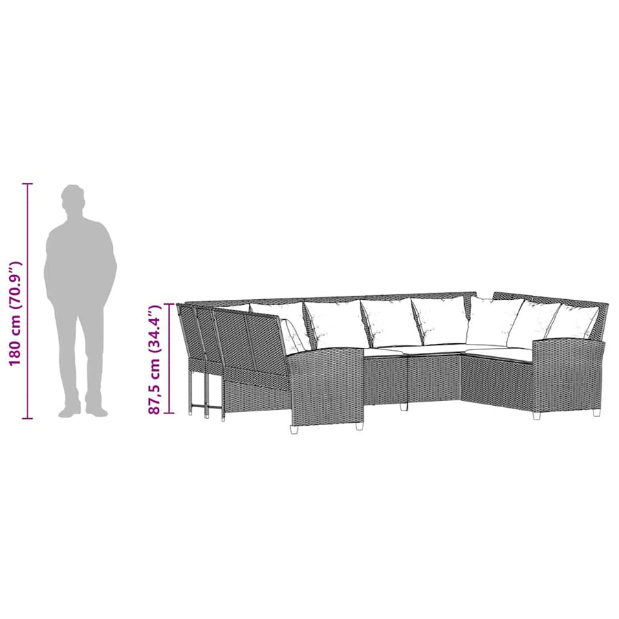 Tuinbank met kussens poly rattan zwart