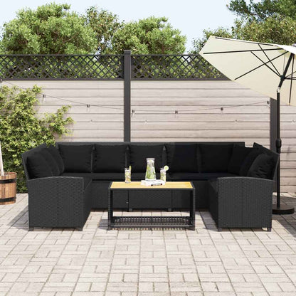 Tuinbank met kussens poly rattan zwart