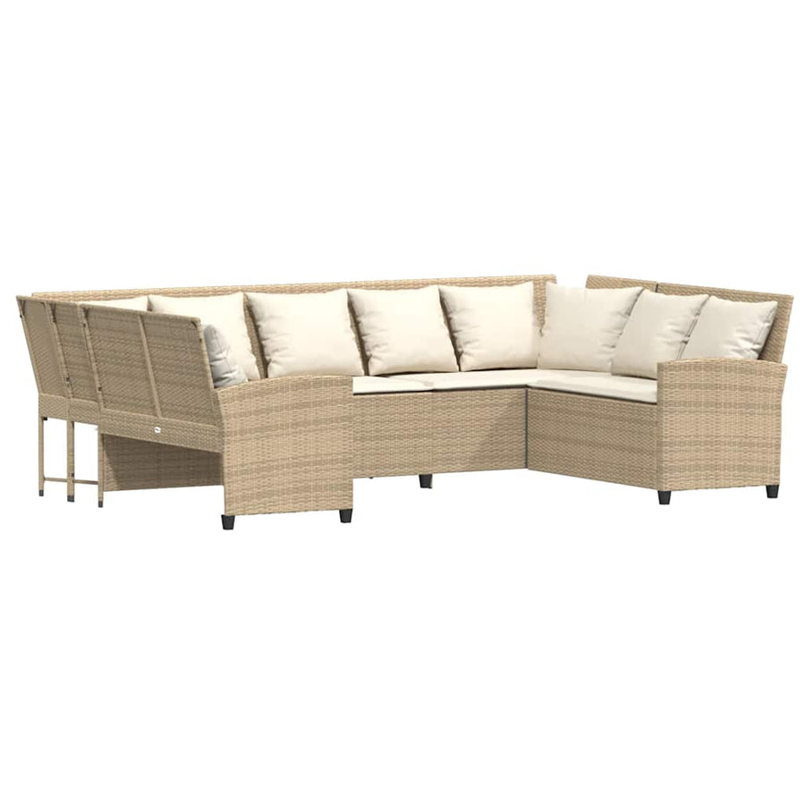 Tuinbank met kussens poly rattan beige