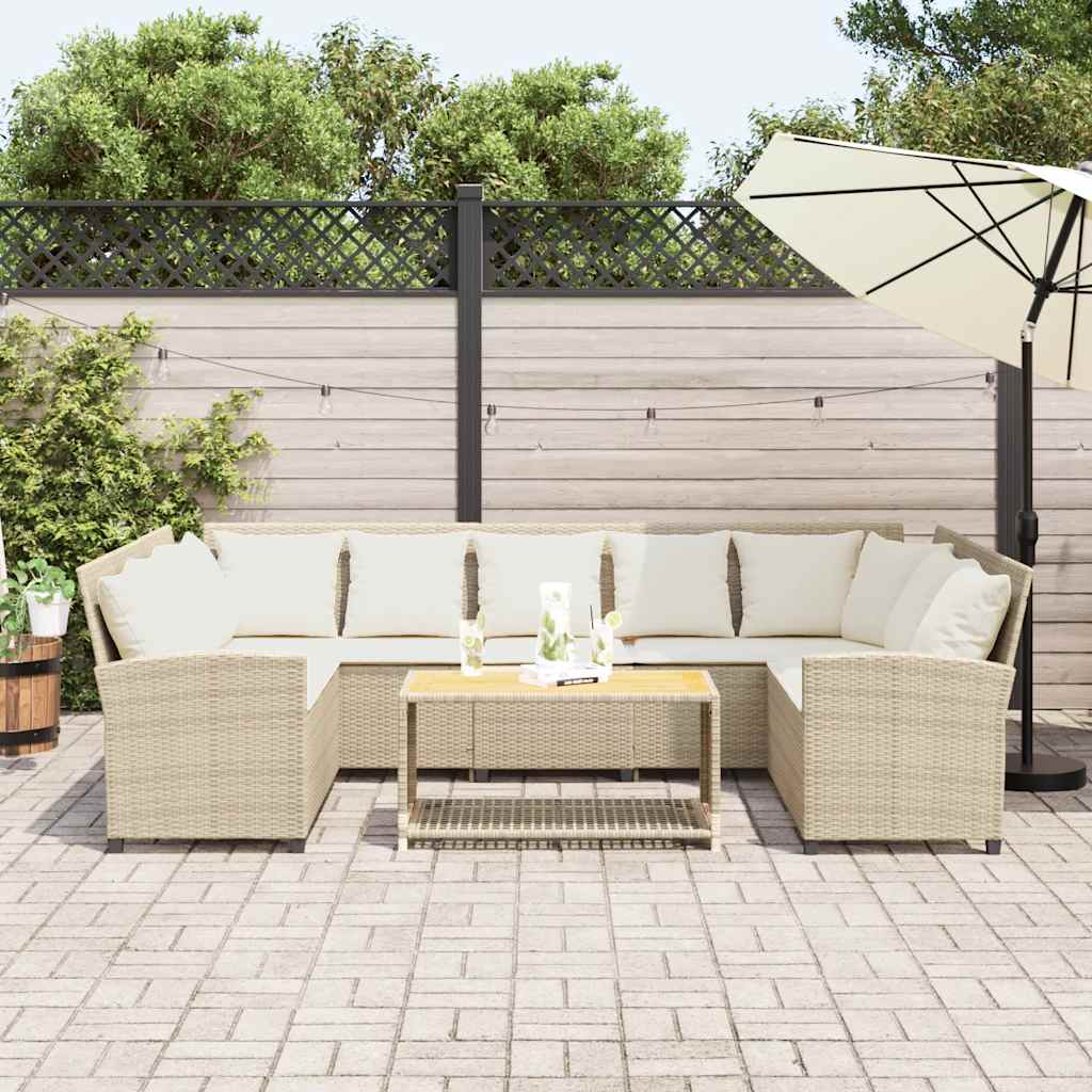 Tuinbank met kussens poly rattan beige