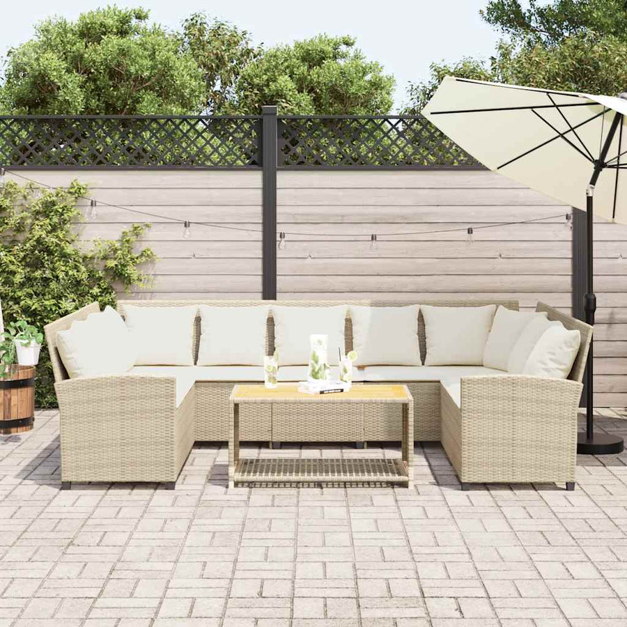 Tuinbank met kussens poly rattan beige