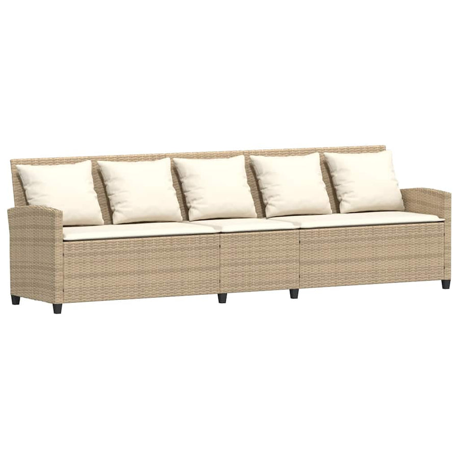 Tuinbank met kussens poly rattan beige