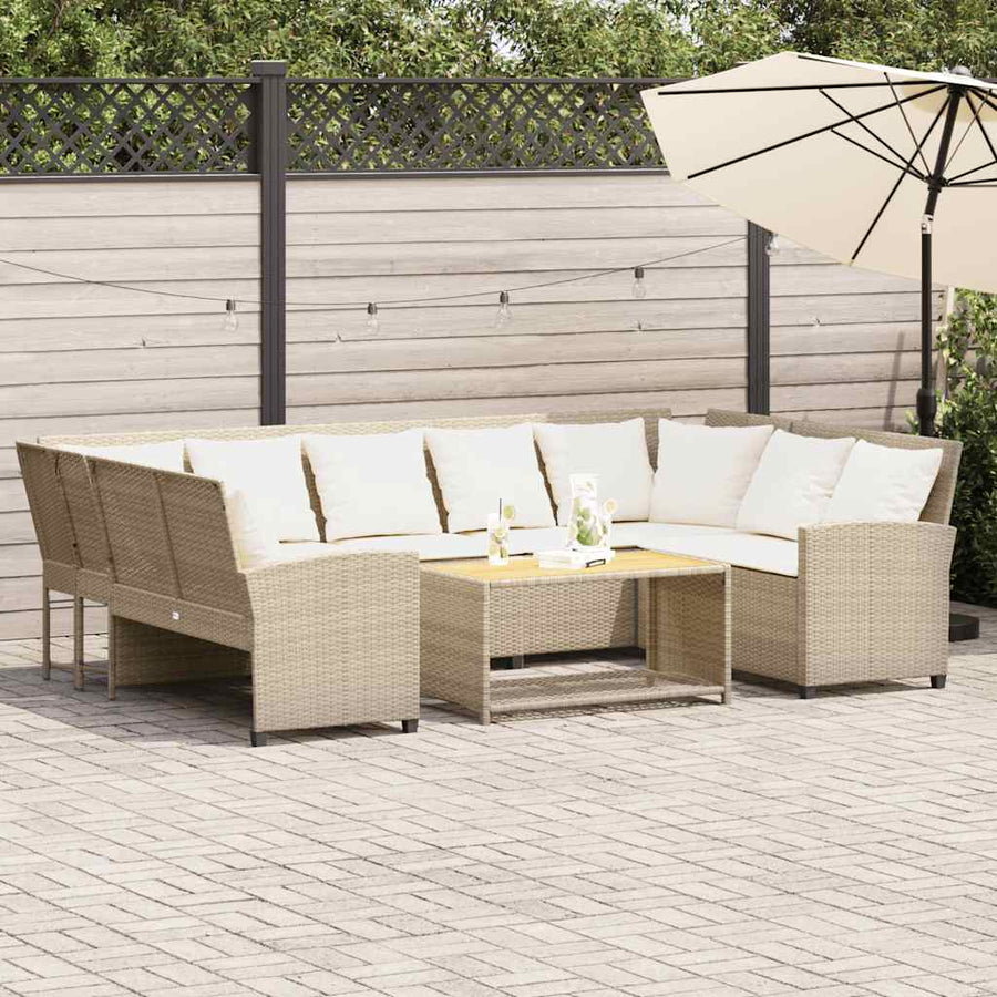 Tuinbank met kussens poly rattan beige