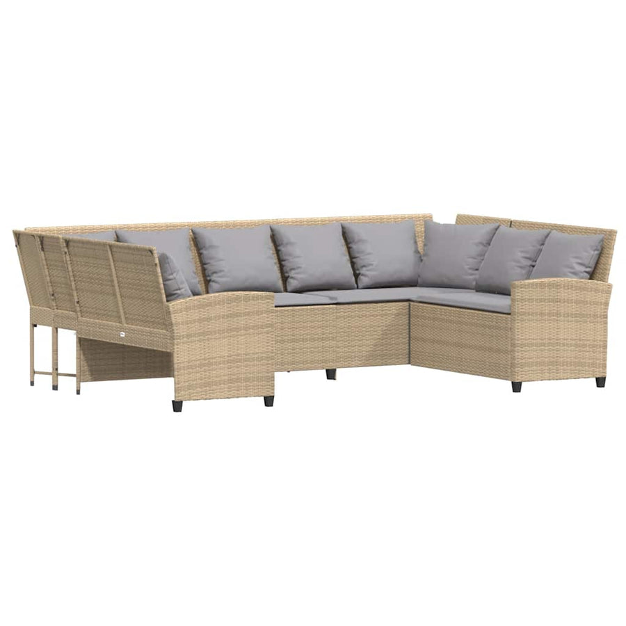 Tuinbank met kussens poly rattan beige