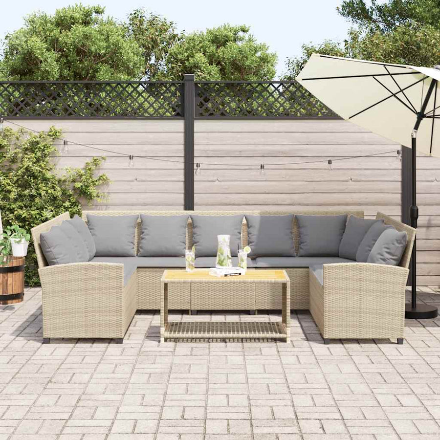 Tuinbank met kussens poly rattan beige
