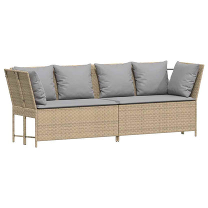 Tuinbank met kussens poly rattan beige